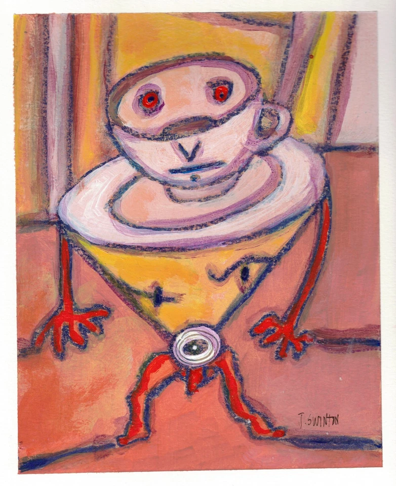 НЕ МОЯ ЧАШКА ЧАЯ - оригинальный абстрактный/народный/аутсайдер? картина канадский J.Swinton - Изображение 1 из 1