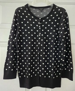 Ann Taylor M Black polka dot Cardigan Sweater button up 3/4 sleeve SALE  - Picture 1 of 10