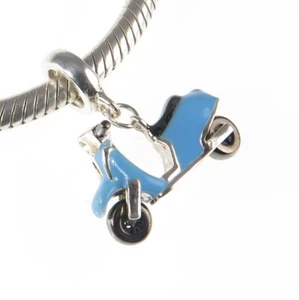 CHAMILIA 925 sterling silver, enamel & crystal BLUE MINI MOPED dangle charm bead - Picture 1 of 8
