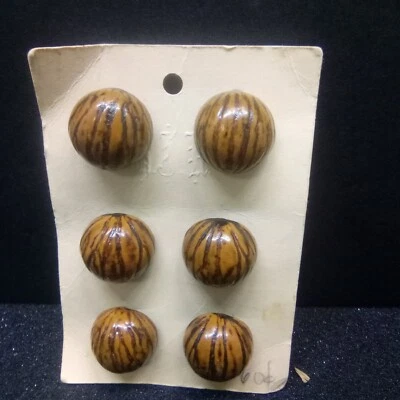 Vintage Handmade Walnut Half Shell Buttons By B.J.  Kennedy 6 Pcs. Never Used - Image 1 of 4