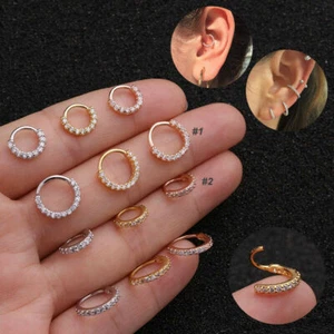 20G 8mm Stainless Steel Crystal Ear Nose Body Ring Lip Hoop Body Piercing 1PC - Picture 1 of 7