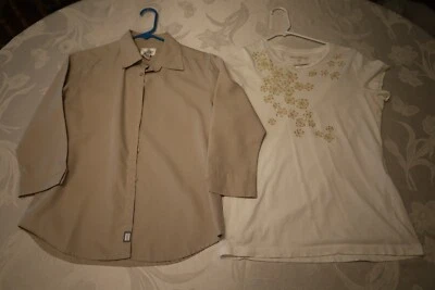 2 Piece set Ladies Womens  Casual Blouse and Tee Shirt Tan Brown Tones Medium - Image 1 of 4