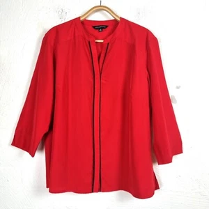 LIZ JORDAN Womens Top Size 14 Red/Black 3/4 Sleeve V-Neck Button-UP - Picture 1 of 12