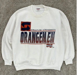 Vintage SU Syracuse Orangemen Sweatshirt XL White Team Edition Crewneck Fleece - Picture 1 of 12