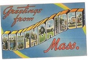 Greetings SOUTHBRIDGE Large Letter Postcard MA Massachusetts Linen 1942 - Picture 1 of 2