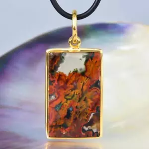 Anhänger Feder Achat Cabochon & Vermeil 18K Vergoldet an Sterling Silber 6.51 G - Bild 1 von 14