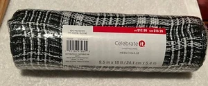 Christmas Plaid Mesh Celebrate White & Black Plaid It 9.5” X 18ft New - Picture 1 of 3