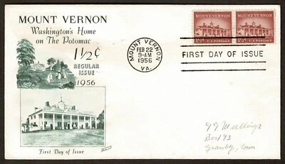 SG27 UNITED STATES 1956 FDC Regular issue 1½ c Mount Vermon - Image 1 of 2