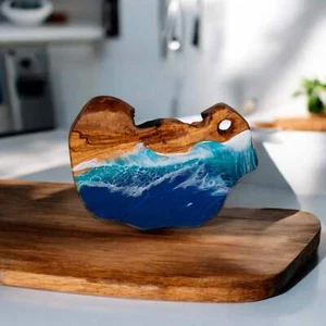 Handcrafted Ocean Wave Olive Wood Charcuterie Board - Serving Platter - Picture 1 of 5