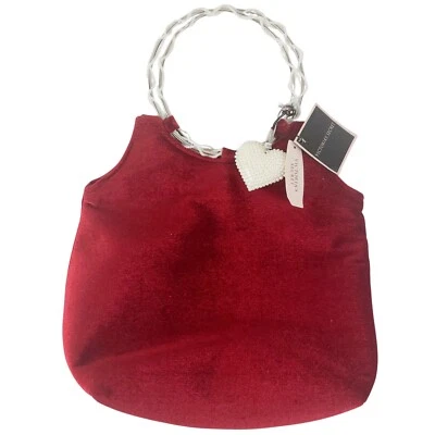 Victoria Secret Rojo Terciopelo Cartera Bolso de Regalo Perla Corazón Dije Fiesta Foto 1 de 4