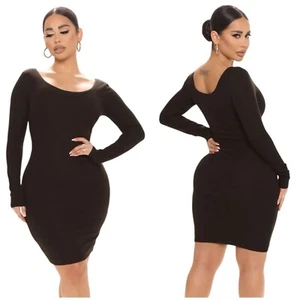 FASHION NOVA ☆ Jill Double Lined Mini Long Sleeve Dress ☆ Black ☆ Size 3X ☆ NWT - Picture 1 of 7