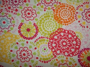 Handgefertigtes Baumwollbettlaken/weiß mit Punkten, Kreise.rosa/gelbgrün/Mädchen - Bild 1 von 2