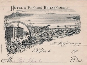 Early 1900s Hotel & Pension Britannique Billhead Naples, Italy Great Artwork - Picture 1 of 3