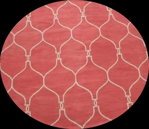 Modern Trellis Oriental Area Rug Hand-tufted Contemporary Wool Carpet 8x8 Round - Picture 1 of 11