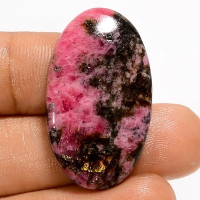 100% Natural Rhodonite Oval Shape Cabochon Gemstone 39.5 Ct. 32X18X5 mm A-35809 - Image 1 of 2