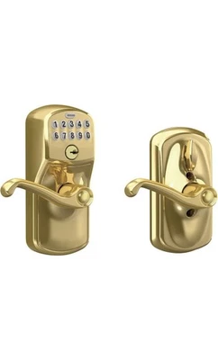 Schlage FLA Bright Brass Plymouth Keypad Entry Lever - Gold Tone... - Image 1 of 3