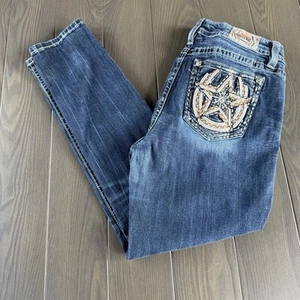 Miss Me Jeans 33x30 Curvy Skinny Star Hufeisen Cowgirl Stretch Blau Denim LESEN - Bild 1 von 19