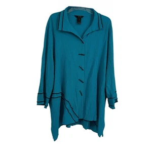 Ali Miles Top Damen Größe 2X Tunika grün/schwarz Art-to-Wear Knopfleiste strukturiert - Bild 1 von 10