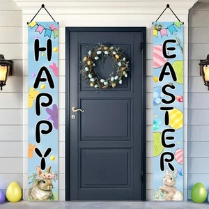 Easter Bunny Porch Banner, Carrot & Egg Front Door Decoration, Spring Welcome... - Picture 1 of 6