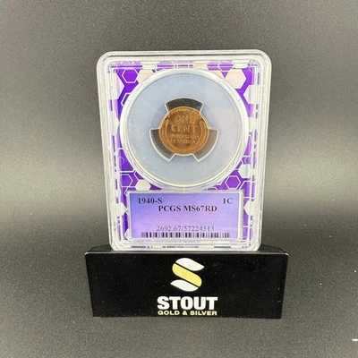1940 S Wheat Penny PCGS MS-67 RD | Trader Bea BERT Slab - Image 1 of 2