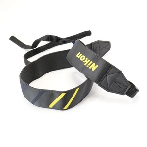 Genuine Nikon Camera Neck Strap Wide Black Grey Yellow Stripes - Picture 1 of 4