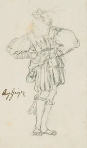 C. GEIGER (1847-1924), Gewandstudie Landsknecht, Bleistift Romantik Mode - Bild 1 von 4