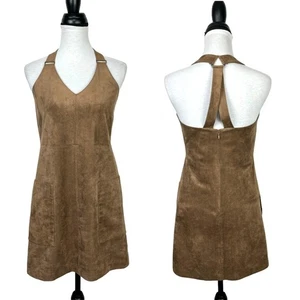 BCBGMaxazria Abbott XS Mocha Brown Faux Suede Cocktail Mini Shift Dress POCKETS - Picture 1 of 10