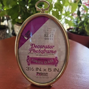 Vintage Woolworth Convex Dome Bubble Glass Brass Oval Photo Frame 3.5in X 5in - Picture 1 of 9
