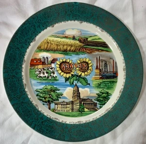 Kansas Collectible Plate Beef Wheat Sunflower Capitol - Picture 1 of 2