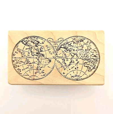 Sello de goma magenta de los hemisferios globales 18008i mapa gráfico antiguo del mundo a444 Foto 1 de 4