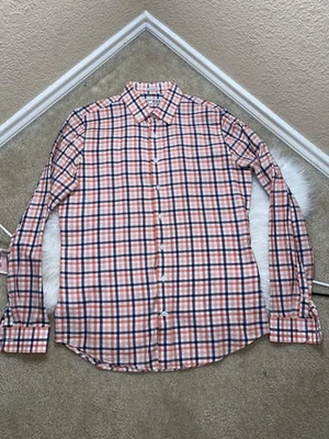 Express Men's Performance M Slim Long Sleeve Button Up Red Blue Plaid Preppy - Image 1 of 4