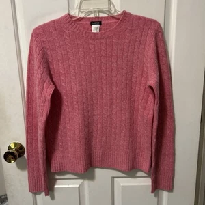 J.CREW Crewneck Cable Knit Lambs Wool Blend Pullover Sweater Summer Rose Size M - Picture 1 of 4