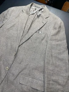 SAND Copenhagen Marzotto LINEN 46 (us) 56 (Eu) Beige Check Coat Blazer Jacket - Picture 1 of 23