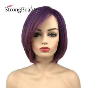 Short Straight Bob Purple Mixed Hair Wigs Women's  Head Wig Cosplay Heat Ok - Picture 1 of 5