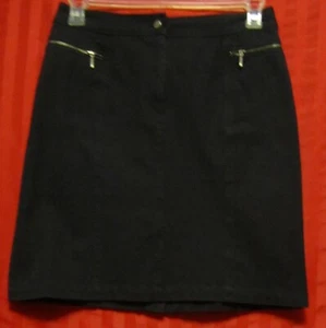 Womens Valerie Stevens Denim A-Line Skirt Zip Pockets Black Wash Siz 8 Excellent - Picture 1 of 8