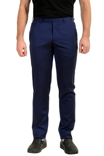 Pantaloni eleganti Christian Dior uomo blu 100% lana piatto davanti US 30 IT 46