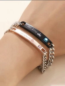 Couple Bracelets | His Queen | Her King | Best Gift for Her Him | Matching - Picture 1 of 3