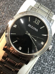 Bulova Men’s Watch Stainless Steel Diamond Accented Dress Wristwatch New Battery - Picture 1 of 19