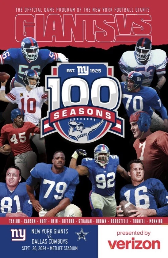 2024 NEW YORK GIANTS DALLAS COWBOYS PROGRAM 9/26 100 SEASONS NABERS IN STOCK - Image 1 of 1