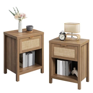 Set of 2 Wood Bedside Tables Nightstand With Drawer Side Table Bedroom End Table - Picture 1 of 10
