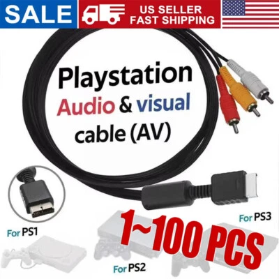 6 Feet AV to RCA Audio Video Composite Cable Cord For Sony PS1 PS2 PS3 PS3 Slim - Image 1 of 4