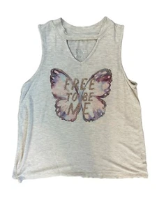 Justice Gray Tank Top Girls Size 12 Butterfly Free To Be Me Glitter Soft Cute - Picture 1 of 8