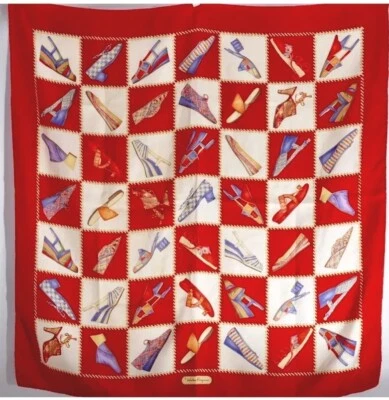 Salvatore Ferragamo Bufanda de Seda Damas Zapatos Tema Rojo Auténtico De Colección Foto 1 de 4