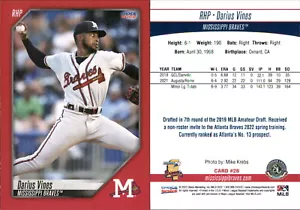 Darius Vines 2022 Choice Mississippi Braves #28 RC Card FREE SHIP *AutographDen* - Picture 1 of 1
