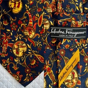 SALVATORE FERRAGAMO Herren Seidenkrawatte Winter Eislaufen blau Blumen rot Logo Hals - Bild 1 von 24