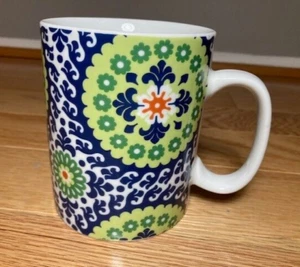 Fringe Studio Coffee Mug Large Geometric Floral Design Green Blue 16 Oz - Picture 1 of 9