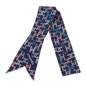CHANEL Cocomark Headband Scarf Silk Navy Multicolor Women's TGIS - Picture 1 of 6