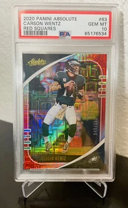 2020 ABSOLUTE CARSON WENTZ RED SQUARES 48/199 #63 PSA 10 * POP 1* - Picture 1 of 2