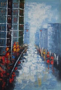 Pintura al óleo impresionismo 36x24 caminando por la acera de la ciudad urbana calle - Imagen 1 de 1