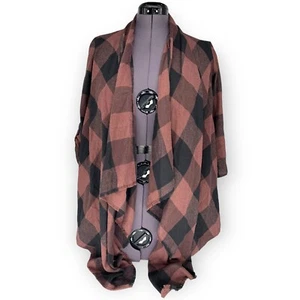 Knox Rose Buffalo Plum & Black Plaid Waterfall Style Cardigan Size XS - Picture 1 of 7